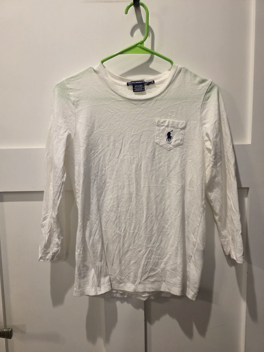 Ralph Lauren Sport Womens White long sleeve top pocket with navy Y2k